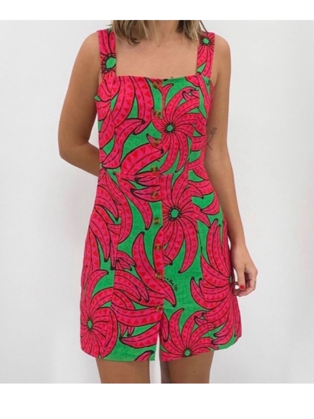 FARM Rio Pink & Green Floral Button-Front Mini Dress